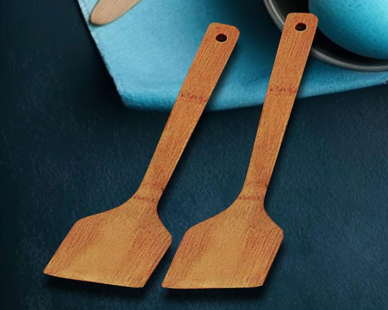 Set of 2 Bamboo Spatula - Bamboo Ladle - Serving Spoon - Asian Kitchen Utensils 12.75" Shovel Sptula
