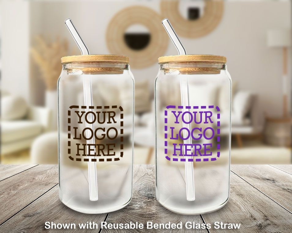 Vaso de vidrio esmerilado con tapa de bambú de 17oz personalizado