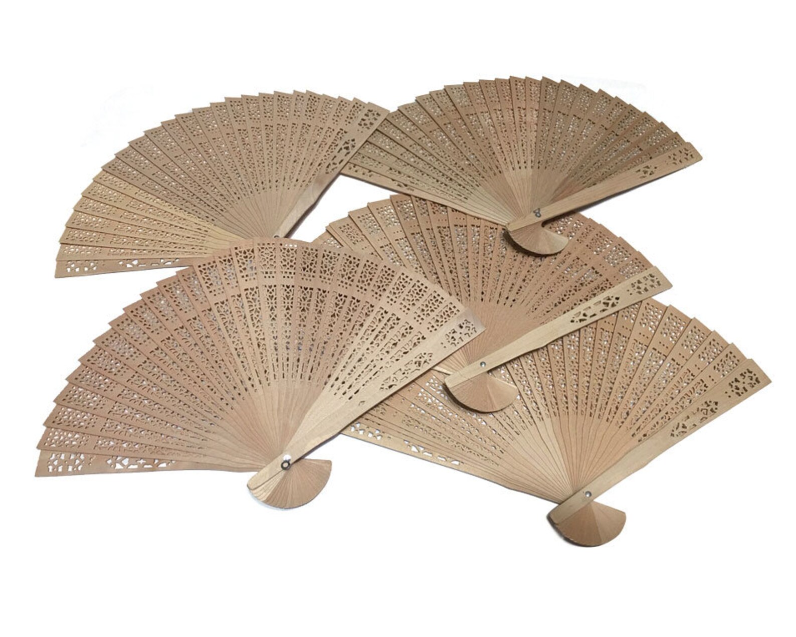 Wood Fans Set of 5 Slightly Discolored Wood Hand Fans Etsy