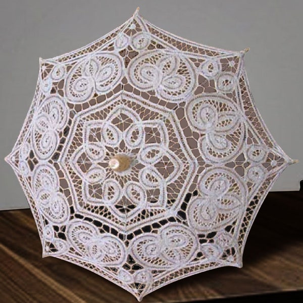 12" Mini Decorative White Lace Parasol