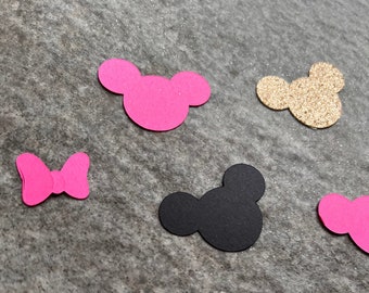 Minnie Mouse Inspired Confetti, Pink Bow, Glitter Gold Ears