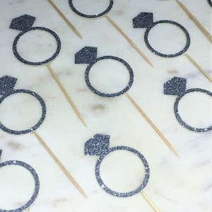 Glitter Engagement Ring Cupcake or Donut Toppers, Engagement Party, Bridal Shower, Cupcake Toppers