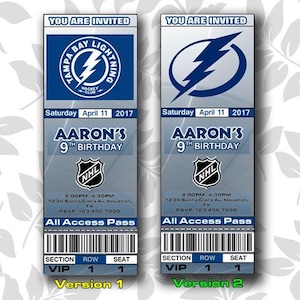 Tampa Bay Lightning Einladung, Einladungen, Tampa Bay Lightning Ticket einladen, einlädt, Tickets, Digital, Geburtstag
