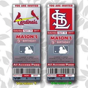 St Louis Cardinals Einladung, Einladungen, St. Louis Cardinals Ticket einladen, Einladungen, Tickets, Digital, Geburtstag