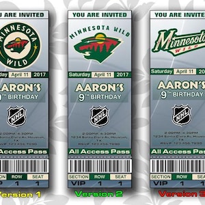Minnesota Wild Einladung, Einladungen, Minnesota Wild Ticket einladen, Einladungen, Tickets, Digital, Geburtstag