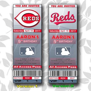 Cincinnati Reds Einladung, Einladungen, Cincinnati Reds Ticket einladen, Einladungen, Tickets, Digital, Geburtstag