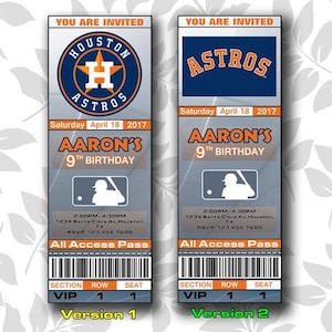 Houston Astros Einladung, Einladungen, Houston Astros Ticket einladen, Einladungen, Tickets, Digital, Geburtstag