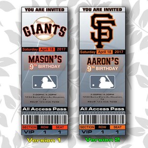 San Francisco Giants Einladung, Einladungen, San Francisco Giants Ticket einladen, Einladungen, Tickets, Digital, Geburtstag