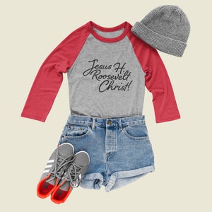 Jesus H. Roosevelt Christ T-Shirt, Claire Frasier, Outlander Quote, Outlander Gifts, Baseball Tee Outlander Baseball 3/4 sleeve raglan shirt