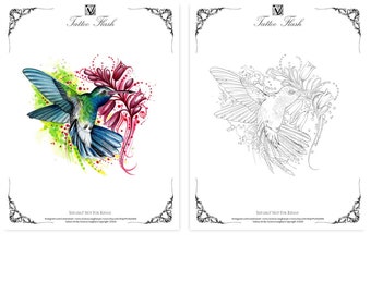 Watercolor Hummingbird Tattoo Flash: Printable Tattoo Design (Digital Download)