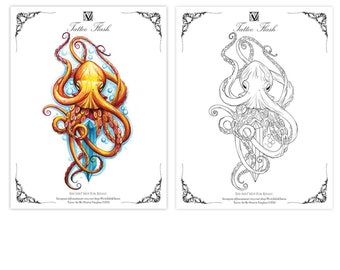 Aqua Octopus Tattoo Flash: Printable Tattoo Design (5x8.5 inch)