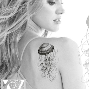 Jellyfish Tattoo, Jellyfish Tattoo Flash, Jellyfish Body Art, Nautical Tattoo, Beach Tattoo
