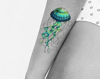 Jellyfish Tattoo, Jellyfish Tattoo Flash, Jellyfish Body Art, Nautical Tattoo, Beach Tattoo