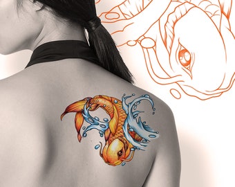 Koi Fish Tattoo Flash: Printable Body Art Design (Digital Download)