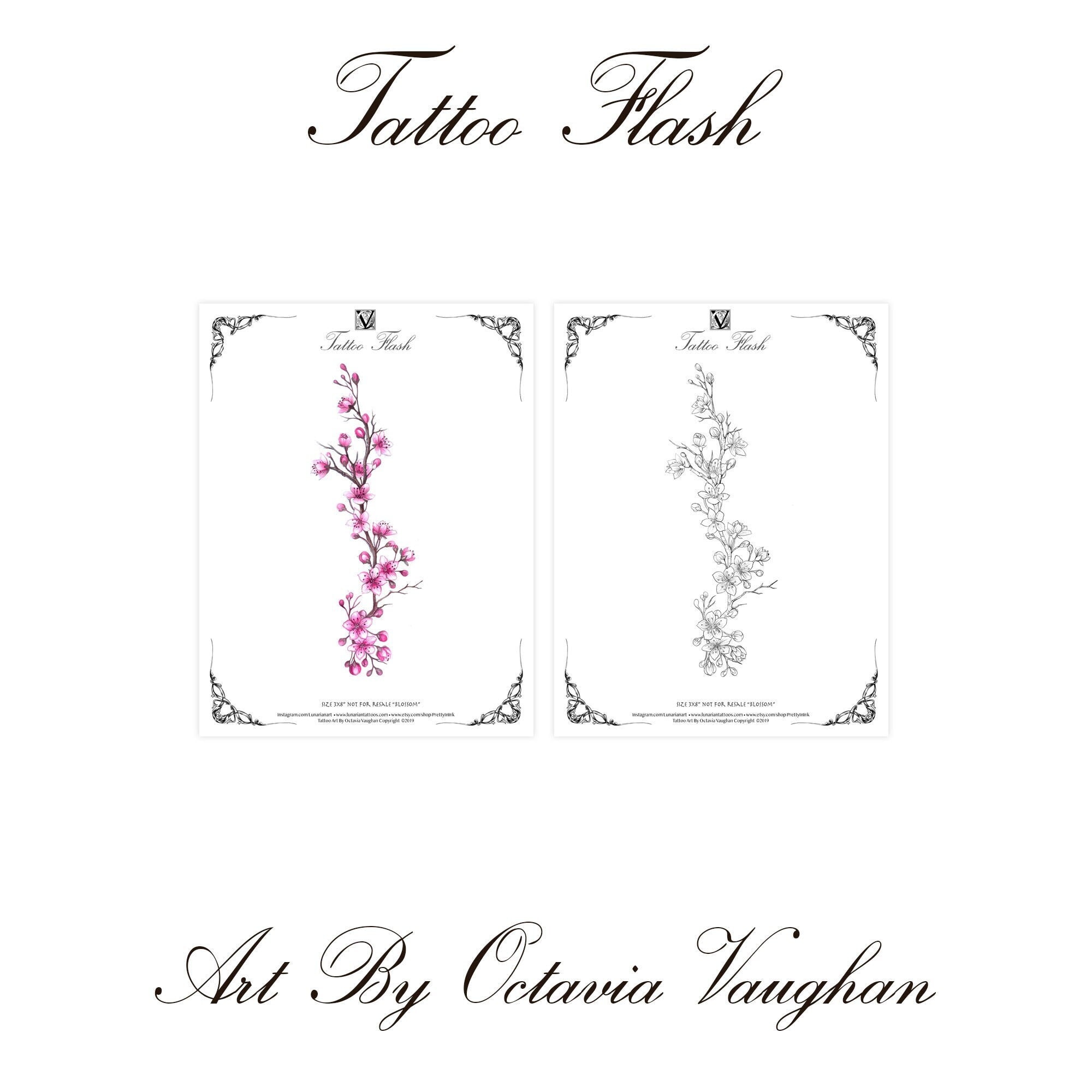 Blossom Tattoo Flash, Cherry Blossom Tattoo, Tattoo Flash, Floral Tattoo, Downloadable Art