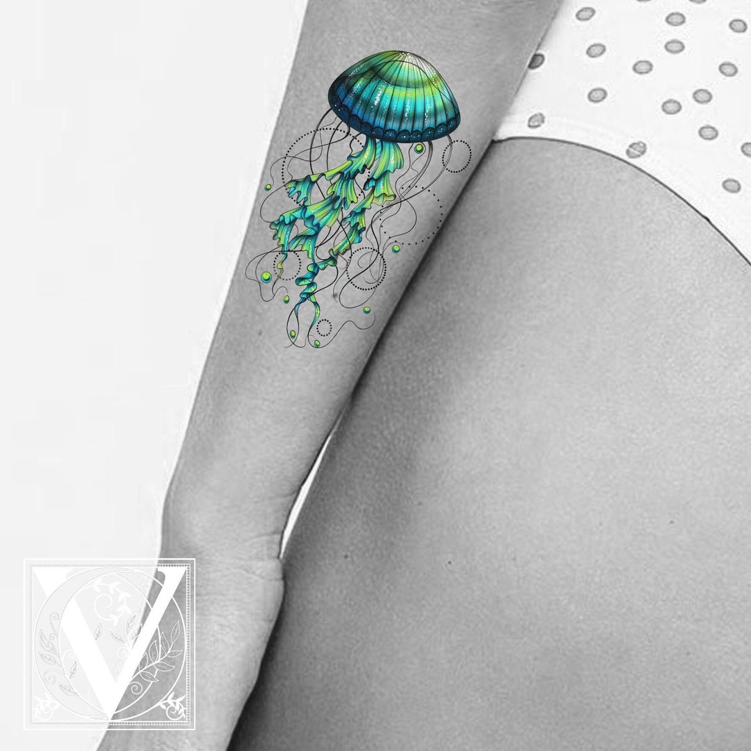 Jellyfish Tattoo Jellyfish Tattoo Flash Jellyfish Body Art Etsy