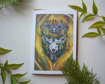 Deer Chi Greeting Card: Handmade Blank Card with Kraft Envelope