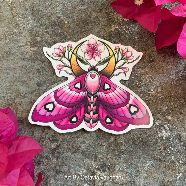 Pink Moth Tattoo, Moth Temporary Tattoo, Temporary Tattoo, Moon Moth, Cherry Blossom