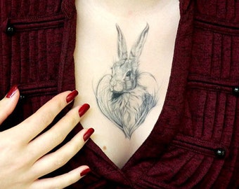 Rabbit Tattoo, Bunny Tattoo, Temporary Tattoo, Animal Tattoo, Nature Tattoo, Animal Spirit,