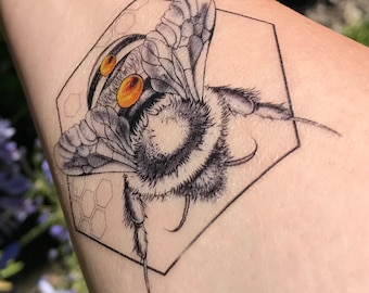 Geometric Bee Temporary Tattoo: Handmade Body Art