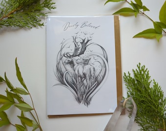 Deerly Beloved Greeting Card: Handmade Pencil Sketch, Blank Inside