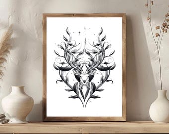 Moon Magic Deer Art Print: Mythical Animal Wall Decor