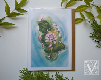 Lotus Flower Greeting Card: Handmade Gold Embellished Blank Card