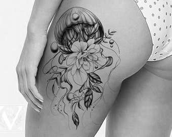 Floral Jellyfish Tattoo Flash: Printable Body Art (Digital Download)