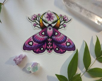 Pink Moth Temporary Tattoo: Moon & Cherry Blossom Design