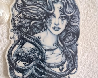 Mermaid & Octopus Temporary Tattoo: Realistic Beach Art