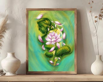 Lotus Flower Art Print: Yoga, Tai Chi, Spiritual Decor
