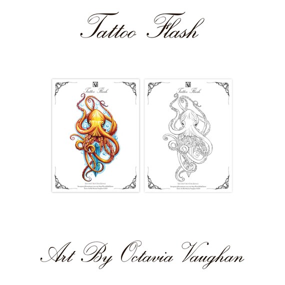 Oktopus Tattoo Flash Octopus Tattoo Tattoo Flash Oktopus Etsy