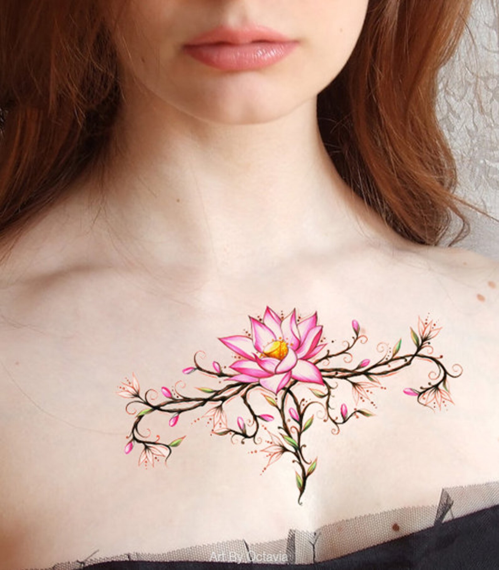 Flower Temporary Tattoo, Lotus Flower, Floral Temporary Tattoo, Lotus