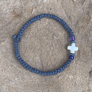 Blue Komboskini with Ivory Cross Prayer Rope Bracelet