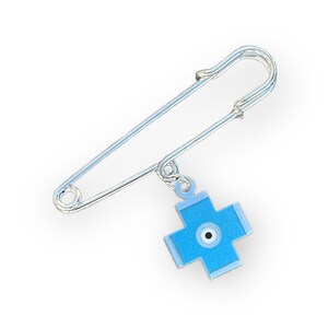 Turquoise Blue Mati Cross Pin (Silver Color)