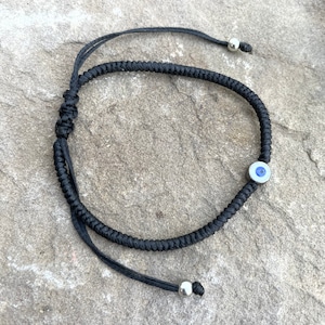 Braided Waxed Cord Evil Eye &quot;Mati&quot; Bracelet (Black)