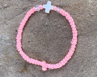 Pink Komboskini with Ivory Cross Prayer Rope Bracelet