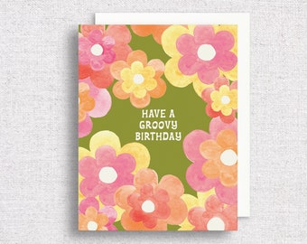 Have a Groovy Birthday Greeting Card | 70s retro flowers Card | retro birthday card | retro flowers | flower power birthday