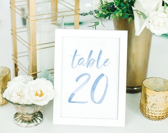 Blue Watercolor Table Numbers | Watercolor Table Number Digital Download | Printable Table Numbers | Printable Watercolor Table Number