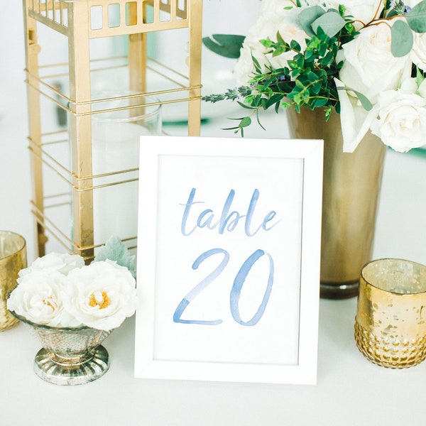 Blue Watercolor Table Numbers | Watercolor Table Number Digital Download | Printable Table Numbers | Printable Watercolor Table Number