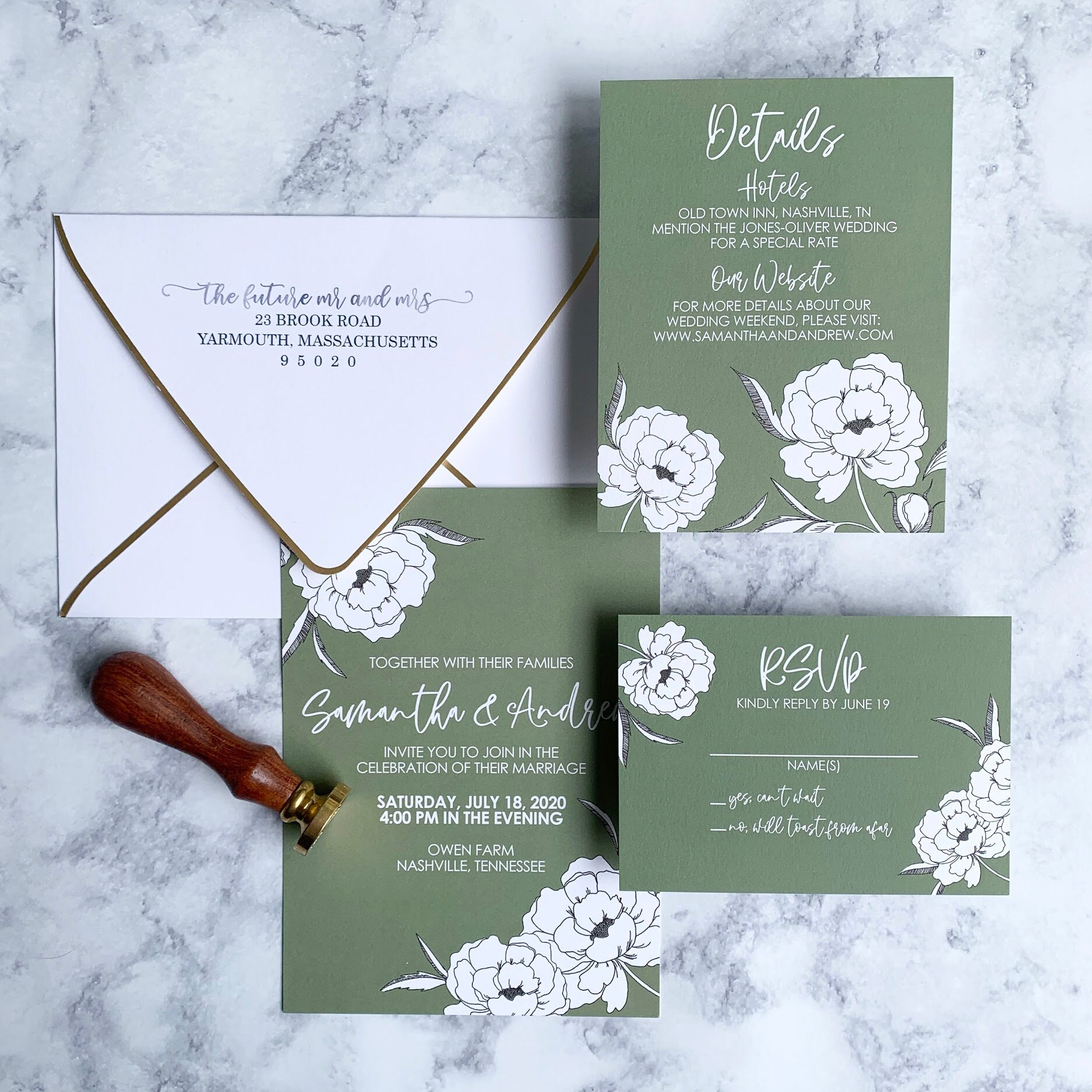 Sage Green Floral Wedding Invitation Set Full Invitation Set Etsy