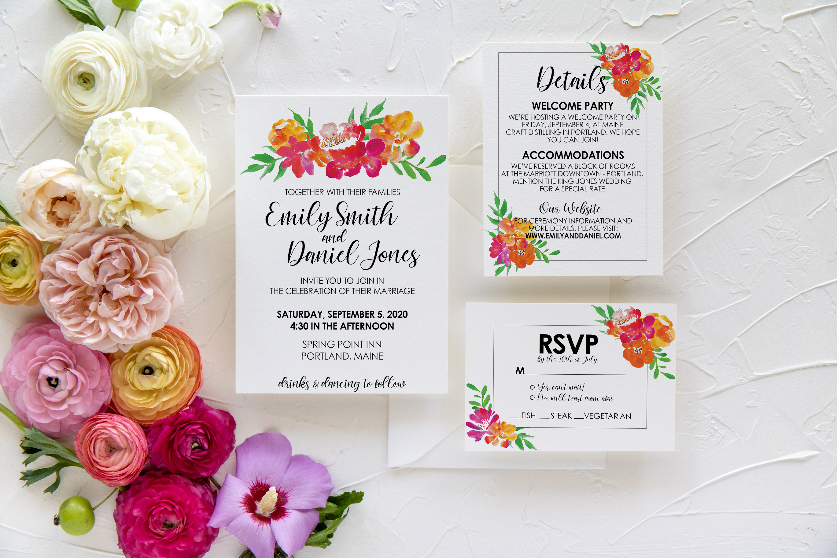 Bright Floral Wedding Invitation Colorful Wedding Etsy