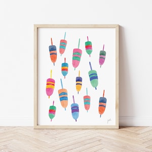 Colorful Watercolor Buoys Wall Art | Buoys Art Print | Coastal Wall Art | Coastal Decor | Lobster Buoy Wall Art