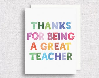 Thank You for Being a Great Teacher Greeting Card | Teacher Appreciation Card | Card for Teacher | Thanks Teacher Greeting Card