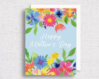 Happy Mother's Day Floral Greeting Card | Mom's Day Greeting Card | Mother's Day Card | Mother's Day Watercolor Flowers Card