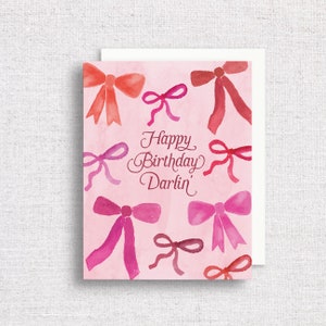 Happy Birthday Darlin' Greeting Card | Bows Happy Birthday Card | Coquette Aesthetic Birthday | Birthday Card for Her | Cute Bow Bday Card