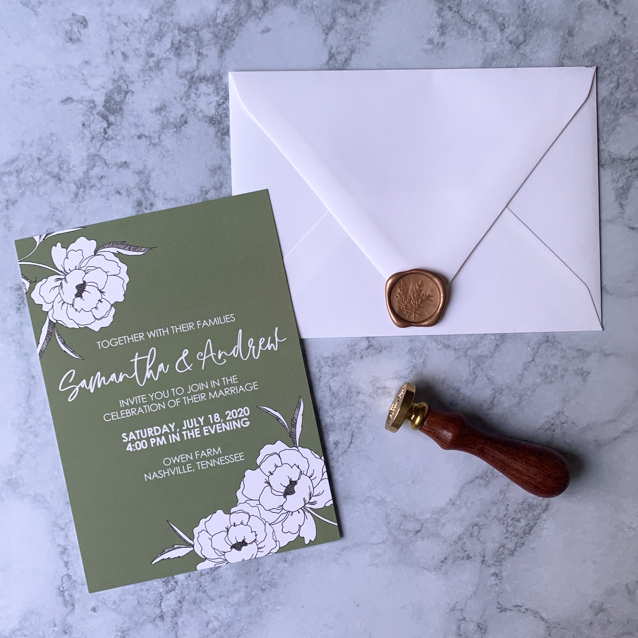 Sage Green Floral Wedding Invitation Set Full Invitation Set Etsy