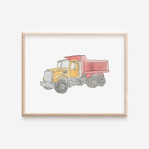 Red and Orange Watercolor Dump Truck Art Print | Construction Wall Art | Dump Truck Print | Construction Wall Art for Toddler | Dump Truck
