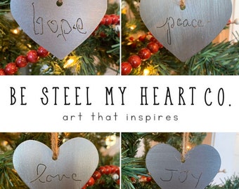 Advent set of four hearts, steel Christmas ornaments