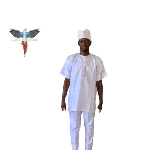 Yoruba 3 Piece Set/fila Buba & Sokoto/white -  Israel